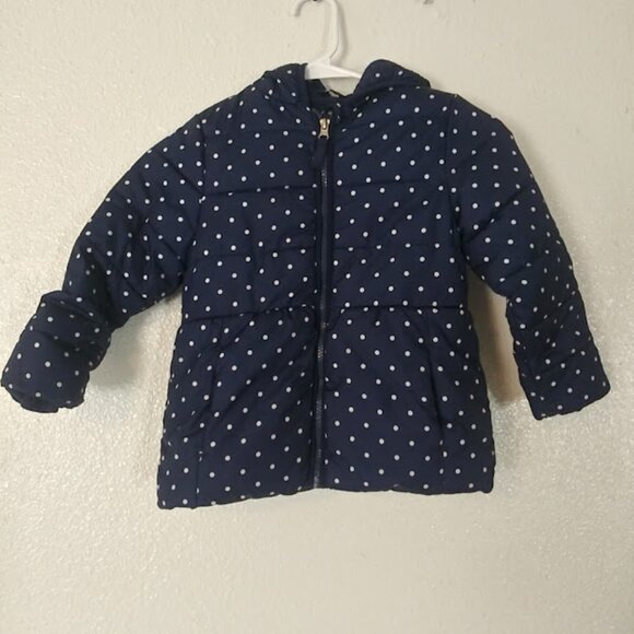 Healthtex girls size 5T navy blue and white polka-dot puffer jacket - Picture 1 of 9